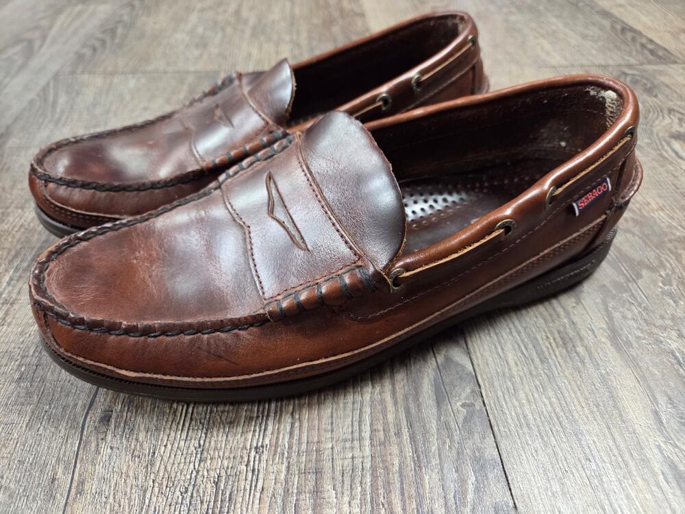 Sebago Sloop FGL Waxed Men's Moccasin Boat Shoes Brown Gum Leather 8WW